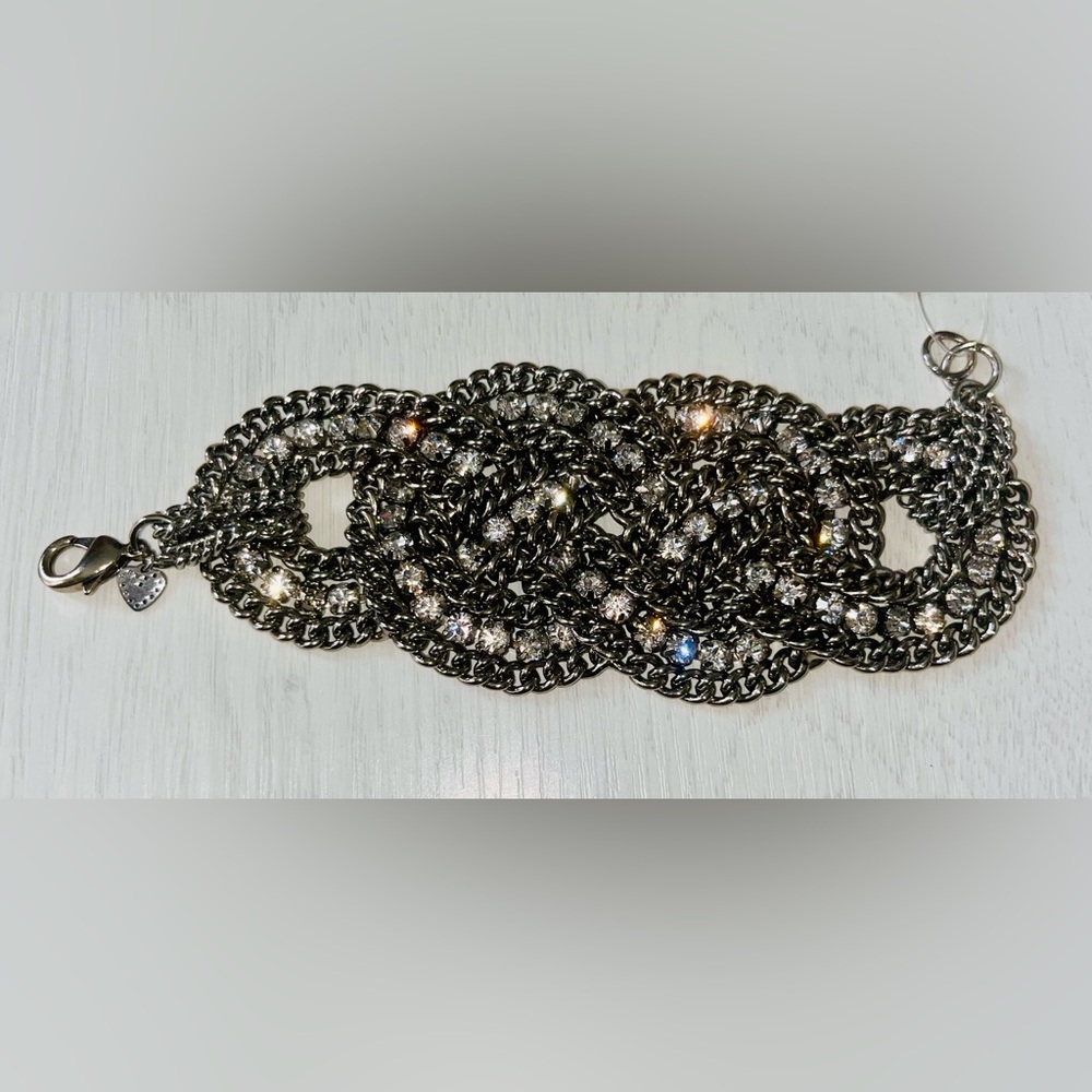 NWOT Stella & Dot Silver Braided Bracelet with Crystal Stines